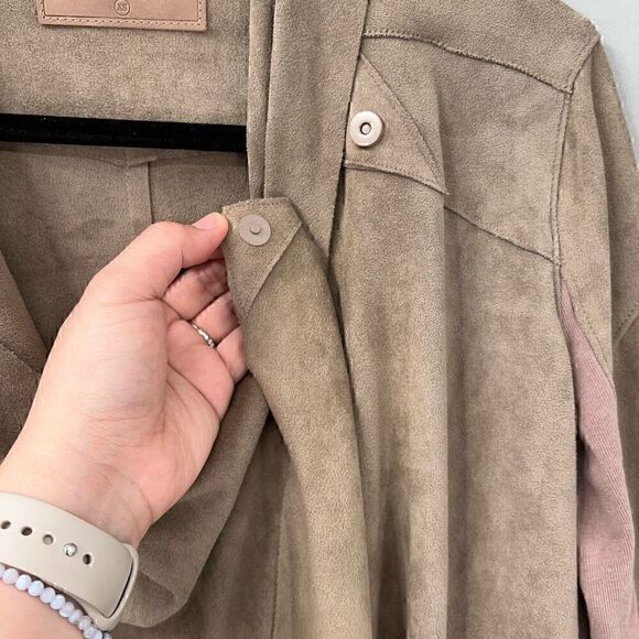 Blank NYC Tan Faux Suede Jacket Womens XS Waterfall Draped Minimalist Urban Luxe - Picture 6 of 10